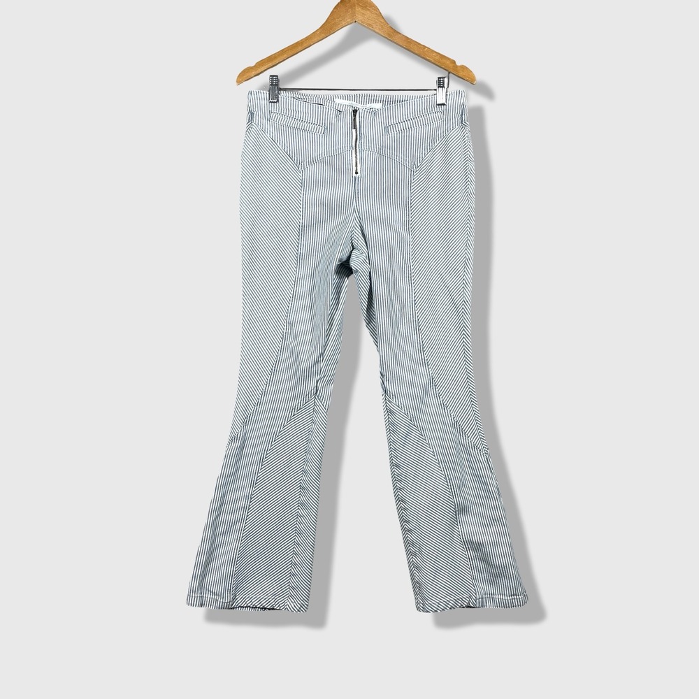 Silence + Noise Striped Flare Pants Womens 8 Blue White Nautical Indie Boho